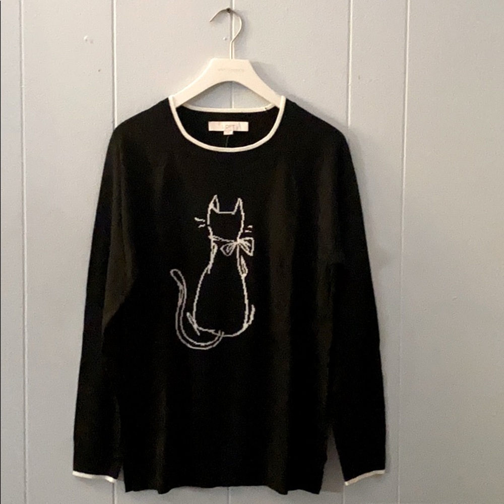 *Sold* NWT LOFT Sweater Black with White Cat